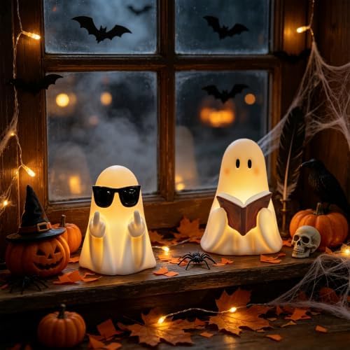 Eldnacele Halloween Ghost Flameless Candles Battery Operated with 6H Timer