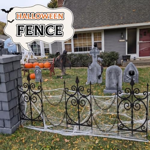 Yaocom 10 Pack Halloween Graveyard Fence, 23.6" x 15.8" Metal Garden Decor
