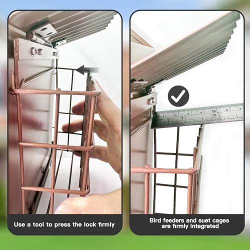 FlowaFoli Bird Feeders for Outdoors, Metal Bird Feeder with Double Suet Cage Weatherproof Metal Roof, 2 in 1 Mixed Seeds Suet Feeder, 4Lbs Large Capacity, Great for Finch、Cardinal、Chickadee（Brown）