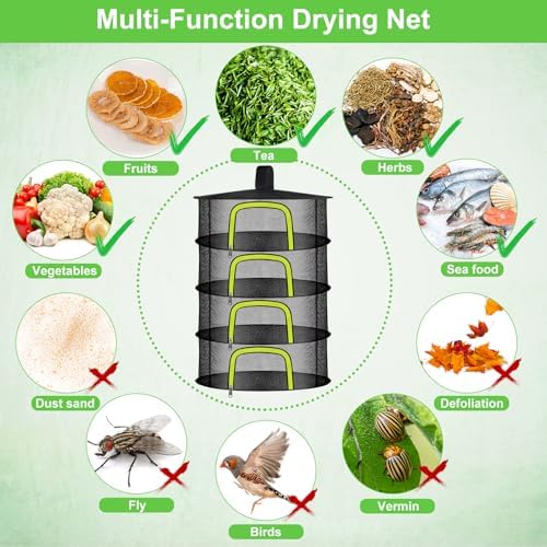 Doacpr 4-Layer Hanging Herb Drying Rack, Foldable Mesh Net with Zipper