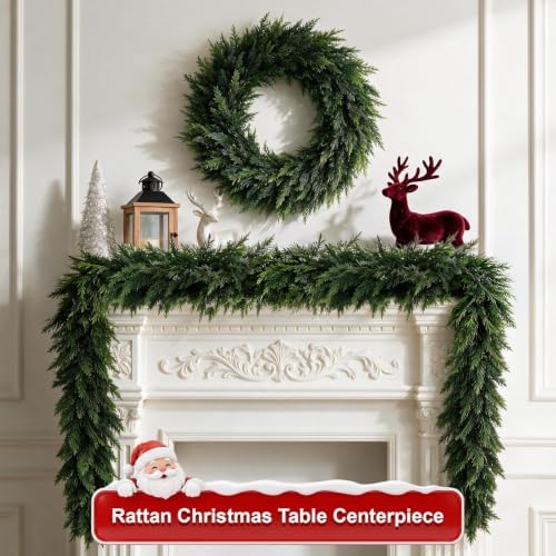 15FT Christmas Cedar Garland,Real Touch Soft Greenery Christmas Decorations