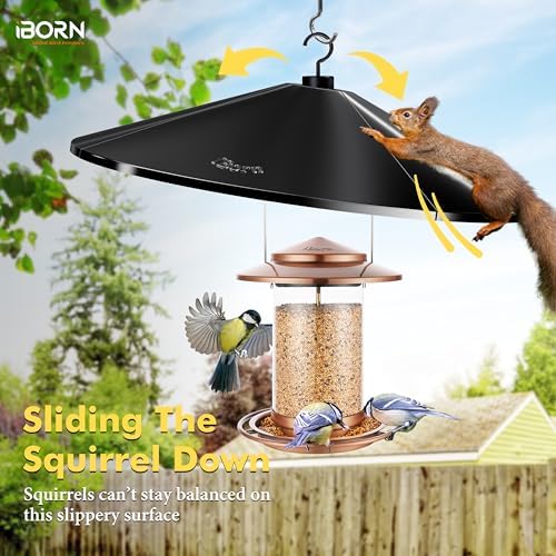 iBorn Bird Feeder Squirrel Guard, Polycarbonate(PC) Oversize Squirrel Baffle Defender for Hanging, Bird Feeder for Outdoors Protector,19.6 Inch,Pack of 2, Black