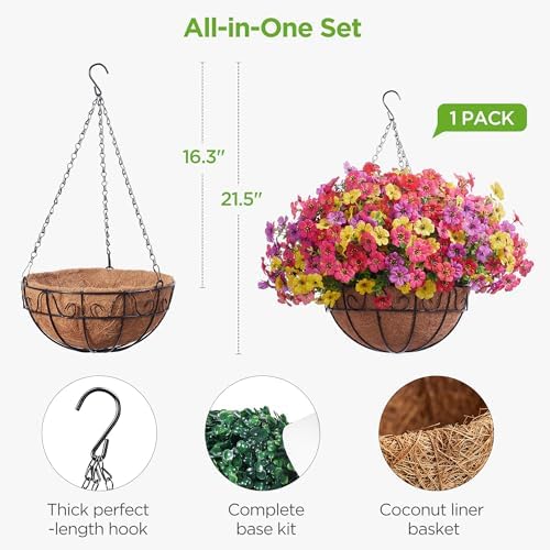 InnoGear Artificial Hanging Flowers for Outdoors Fake Plants Baskets 4 Hues