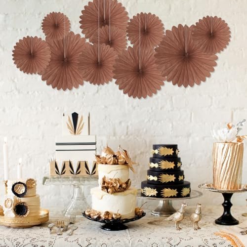 20 Pcs Deep Brown Hanging Paper Fan, Hanging Honeycomb Round Paper Fans for Weddings, Birthdays, Christmas, Baby Showers, Classroom, Events Ceiling Party Supplies Decorations