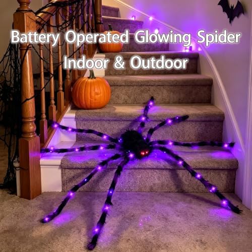 2 Pcs 4.9 ft Giant Spider Halloween Decorations, 8 Modes Light Up