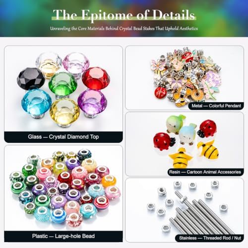 264Pcs Beaded Animal Garden Stakes Fairy Wand 12in Threaded Rods