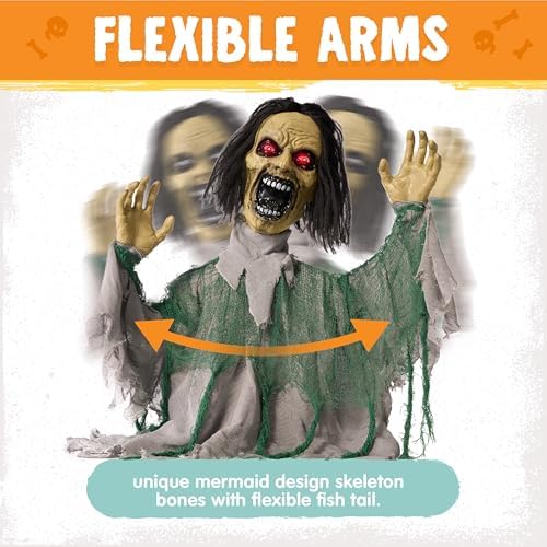 JOYIN Halloween Outdoor Animatronic Groundbreaker Decorations, Half-Body Zombie Groundbreaker with Motion and Light-Up Eyes, for Outside Decor Graveyard Yard Lawn Haunted House Props