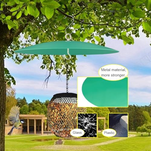 Metal Hummingbird Feeder Shade Cover Dome Shield Hang from Bird Feeders 13 Inch Bird Feeder Baffle for Outdoors/Backyard (2pack, Green)