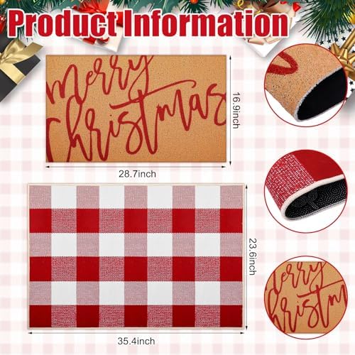 Tinideya 2 Pcs Christmas Layered Doormat Set for Front Porch Decor