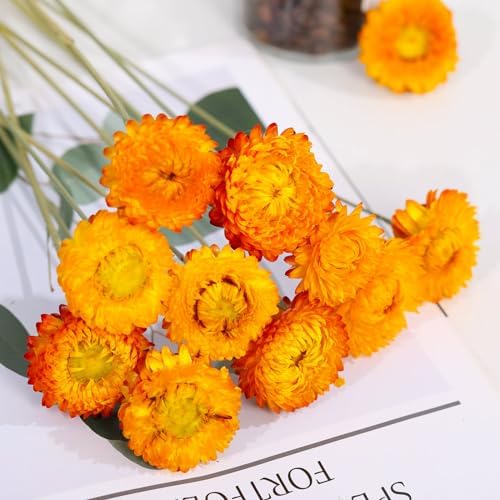 40 Pcs Dried Daisy Flower Bouquet, 17" Yellow Fall Flowers, Vase Filler