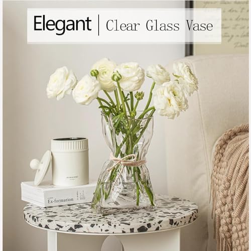 6 Inch Small Glass Vase, Irregular Clear Flower Vases for Centerpieces