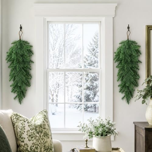 2 Pcs Extra Length Artificial Christmas Teardrop Swag, Greenery Door Swag