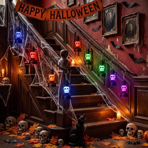 12 Pack Halloween Mini Skull Lantern Keychain LED Light