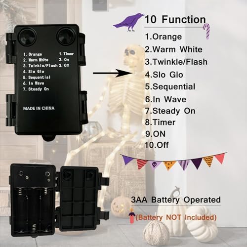 Hairui Lighted Black Eucalyptus Branches with Timer 80 LED Orange and Warm White Fairy Lights, Halloween Tree Branches with Lights 32 in with 10 Functions for Home Fall Halloween Decoration