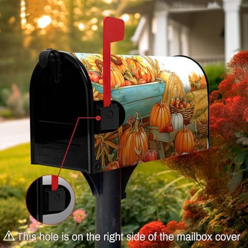 Fall Pumpkins Mailbox Covers Magnetic Standard Size 21 X 18 Inch Autumn Harvest Sunflower Mailbox Wraps Cover Farmhouse Seasonal Letterbox Covers for Garden Yard Outdoor Decor