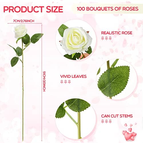 Jexine 100 Pcs Artificial Roses Flowers Bulk, White