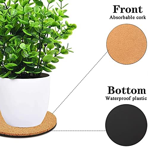 3 Pieces Cork Plant Coasters, 8 Inch Cork Plant Mats, Plant Coasters for House Plants Indoors (Nude & Black)
