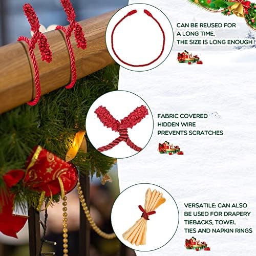 Zhengmy 32 Pcs 20 Inches Christmas Garland Ties Christmas Decorative Twist Ties for Banister Reusable and Flexible Twist for Xmas Home Decorations Holiday Craft Wrapping (Red)