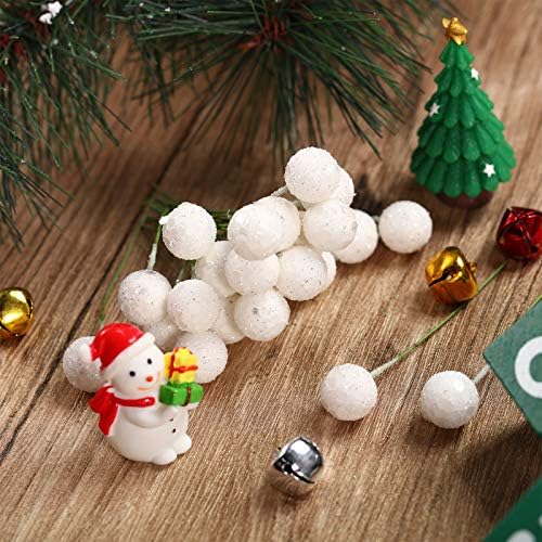 BBTO Artificial Holly Berries, 100 Pieces Mini 10 mm Fake Berries Decor on Wire for Christmas Tree Decorations Flower Wreath DIY Craft Use (Sequined White)