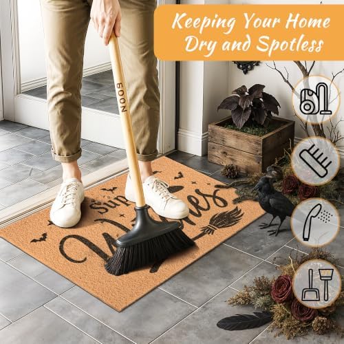 Halloween Door Mat Sup Witches Welcome Mat with Hat Broom Bat 17" x 29.5"