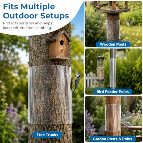Squirrel Baffle 78.7 Inch – Clear Plastic Tree Trunk Protector Wrap for Bird Feeder Poles and Wooden Posts – Outdoor Climbing Barrier Guard