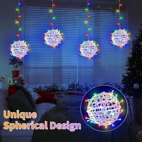Outdoor Christmas Balls Lights 4 Pack 7.1" Hanging 8 LED Modes（Multicolor）