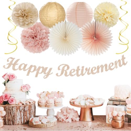Champagne Gold Beige Happy Retirement Banner Party Decorations Burgleda