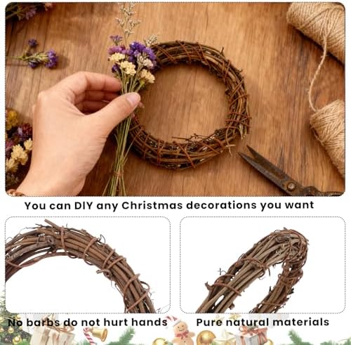 6 Pcs 4 Inch Natural Grapevine Wreaths, Hand-Woven Vine Branch Wreath, Rattan Wreath for DIY Crafts, Christmas Decorations, Home & Event Styling Party Wedding Decor