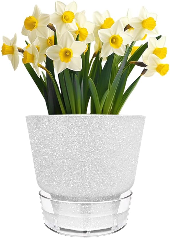 6-Inch Self-Watering Plant Pot with Visual Reservoir and Drainage Hole, Set of 5, Plastic Flower Pots, Planting Pot for