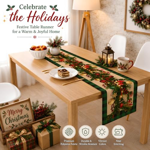Christmas Decorations - Xmas Ornament Bells Table Runner Home Party Decor