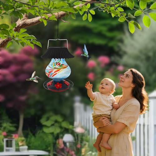 Solar Hummingbird Feeder, Hand Blown Glass Multicolor Night Lights