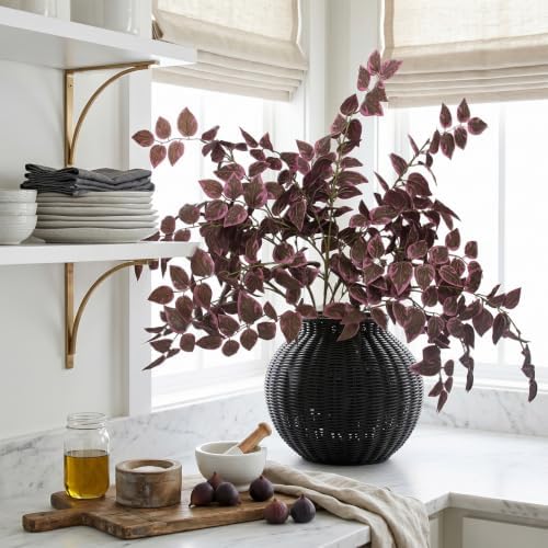 Daynight 6 Pcs Fall Artificial Eucalyptus Stems, 35″ Silk Faux Foliage Branches, Autumn Greenery Stems for Thanksgiving Halloween Farmhouse Table Centerpiece DIY Decor (6, Burgundy)