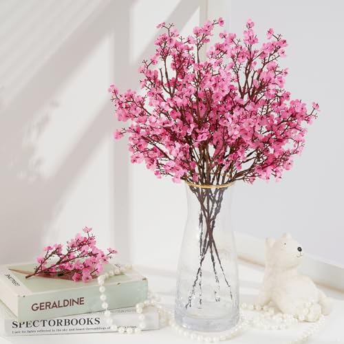 5 Pcs Fake Flowers, Real Touch Babys Breath Artificial Flowers, Pink