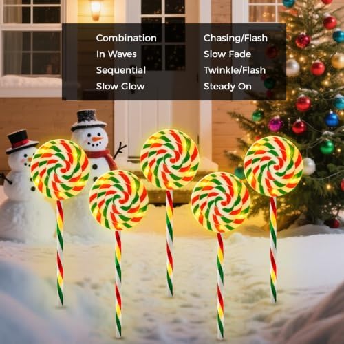Outdoor Christmas Decorations, Lollipop Pathway Lights, 5 Pack