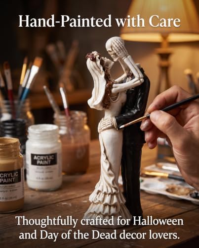 iStatue Skeleton Bride and Groom Figurine Cake Topper, Resin Gothic Wedding Couple Statue for Halloween Day of the Dead Decor | Spooky Romantic Wedding Tabletop Decoration, (Small, Dancing)