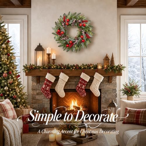 24 Inch Christmas Wreaths for Front Door-Pine Artificial Christmas Wreath