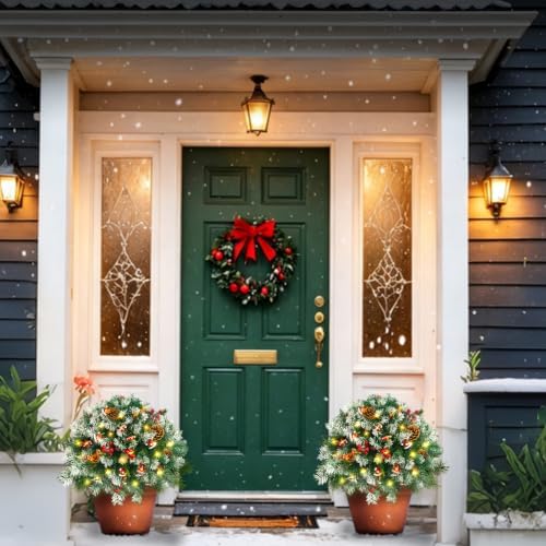 2 Pack 21.6 Inch Pre-Lit Christmas Urn Fillers for Outdoor