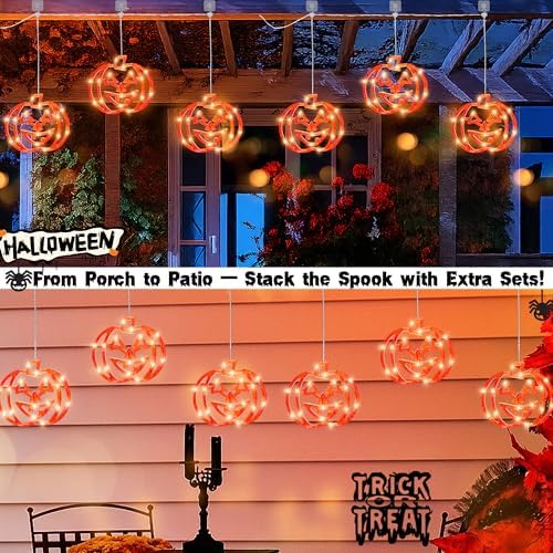Hanging Window Lights, 48 LED Lights with Orange Pumpkin Shape