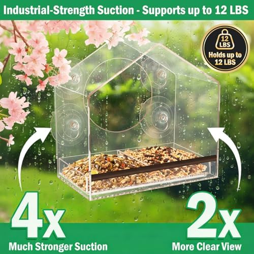 Clear Acrylic Window Bird Feeder with Strong Suction Cups