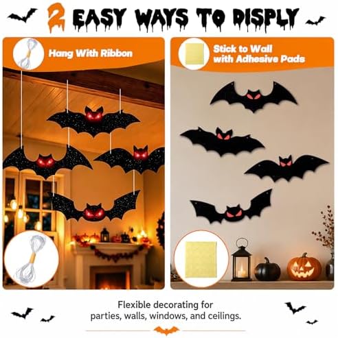 4PCS Lighted Halloween Hanging Bats for Yard Outdoor Indoor Decor