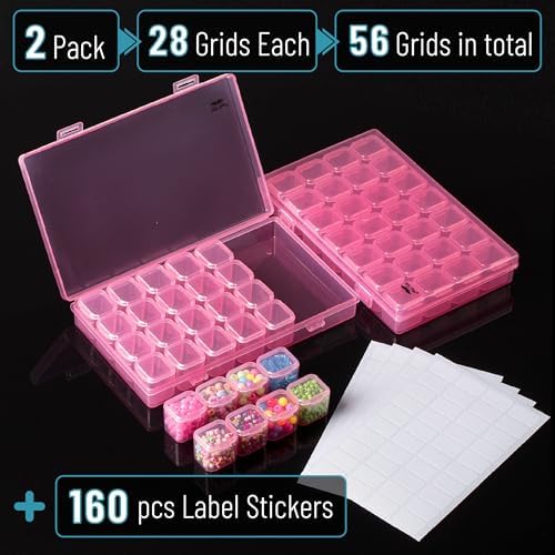 Mr. Pen- Bead Storage Containers, 28 Grids, 2 Pack, Transparent Pink