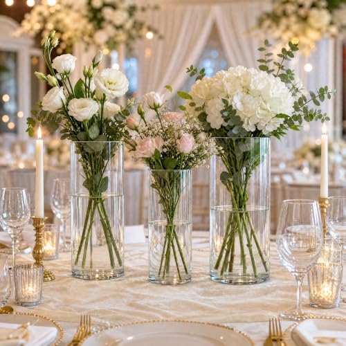 Olrla Clear Cylindrical Acrylic Vase, Set of 3, Shatterproof