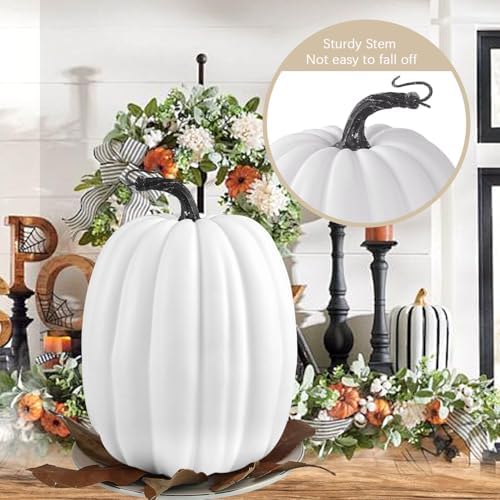 Artmag 8 Inch Large Artificial Pumpkins, 2PCS Big White Faux Foam Harvest Pumpkins for Fall Autumn Thanksgiving Seasonal Holiday Decor