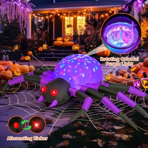 COMIN 9FT Halloween Inflatables Decorations Purple Spider Yard LEDs Decor