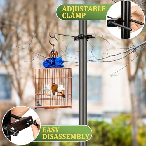 Bird Feeder Hanger Hook for 0.9-2.7" Pole, Iron Clamp-On Deck Hook for Railing Pole, Outdoor Hanging Bracket for Plant, Tree Branch Hooks for Bird House Holder (4 Pack)