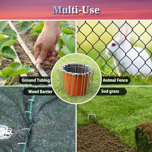 Gtongoko 50 Pack Landscape Staples 10 Inch, 11 Gauge Heavy Duty Galvanized Ground Stakes for Artificial Turf, Weed Barrier Fabric, Erosion Control Blankets, Ground Cover and Landscaping