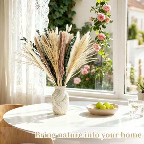 Boho Dried Flower Bouquet with Pampas Grass, Bunny Tail Grass, Reed & Preserved Eucalyptus – Natural Floral Arrangement for Home Decor, Wedding Centerpiece & Vase Filler