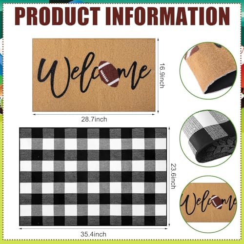 Tinideya 2 Pcs Welcome Football Layered Doormat Set