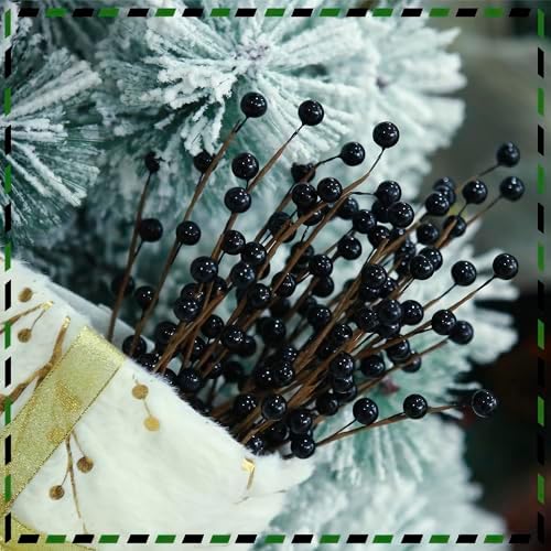 12 Pack14 Black Holly Berry Stems Halloween Ornaments Artificial Berry Stems Fake Holly Berry Picks for Christmas Tree Halloween Vase DIY Wreath Crafts Home Decor