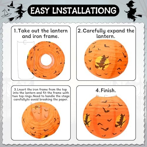10-Pack Halloween Paper Lanterns Set – 10" Hanging Pumpkin Skeleton Bat Spider Witch Lanterns for Indoor Outdoor Halloween Party, Porch, Classroom Decorations